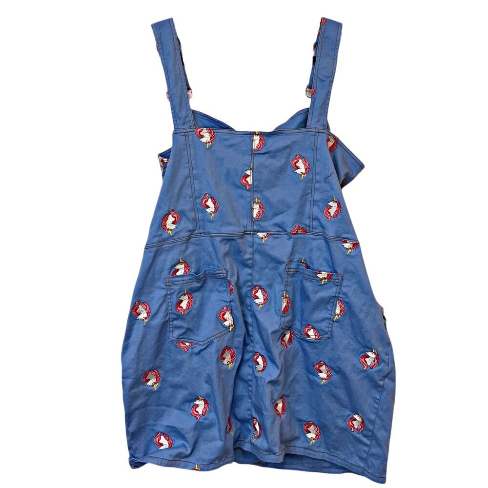 Unique Vintage Periwinkle Denim Mini Dress Embroidered Unicorn Overalls Size 3X - Picture 8 of 11